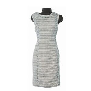 Karl Largerfeld Paris Size 10   Dress White, Mint Aqua, Black Weave